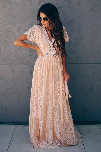 Boutique all lace on sale plunge neck maxi dress