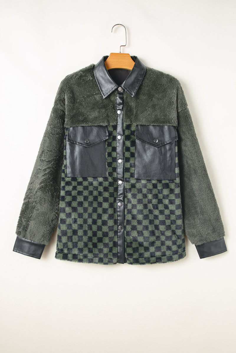 KaleaBoutique Fleece Checkerboard Flap Pocket Snap Button Jacket - KaleaBoutique.com