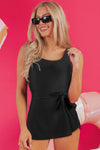 KaleaBoutique Side Tied Waist Square Neck Adjustable Straps A-line One Piece Swim Dress - KaleaBoutique.com