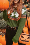 KaleaBoutique Halloween Ghost Pattern Drop Shoulder Sweater - KaleaBoutique.com