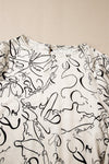 KaleaBoutique Abstract Print Balloon Sleeve Crew Neck Blouse - KaleaBoutique.com