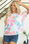 KaleaBoutique Stylish Bowknot Printed Waffle Crewneck Loose Short Sleeve Top - KaleaBoutique.com