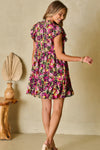 KaleaBoutique Floral Print Ruched Flutter Sleeve Frilled Neck Mini Dress - KaleaBoutique.com