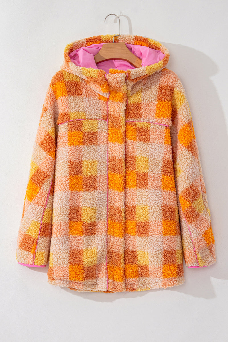 KaleaBoutique Checkered Sherpa Hooded Jacket - KaleaBoutique.com