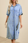 KaleaBoutique Loose Medium Wash Short Sleeve Shirt Chambray Dress - KaleaBoutique.com