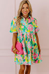 KaleaBoutique Floral Puff Sleeve Collar Buttoned Babydoll Dress - KaleaBoutique.com