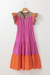 KaleaBoutique Color Block Tiered Notched Neck Ruffle Sleeve Dress - KaleaBoutique.com