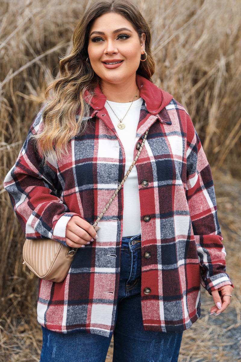 KaleaBoutique Plus Size Plaid Button up Hooded Jacket - KaleaBoutique.com