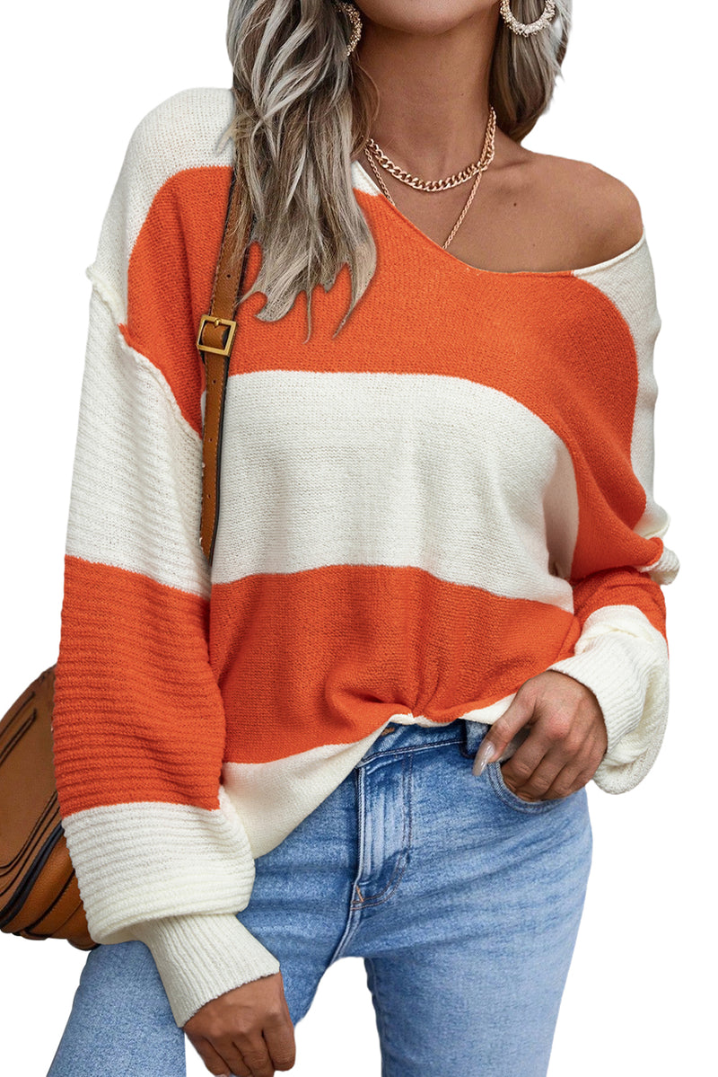 KaleaBoutique Loose Color Block Drop Shoulder Bubble Sleeve Sweater - KaleaBoutique.com