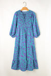 KaleaBoutique Abstract Print Puff Sleeve Tied Notched Neck Long Dress - KaleaBoutique.com