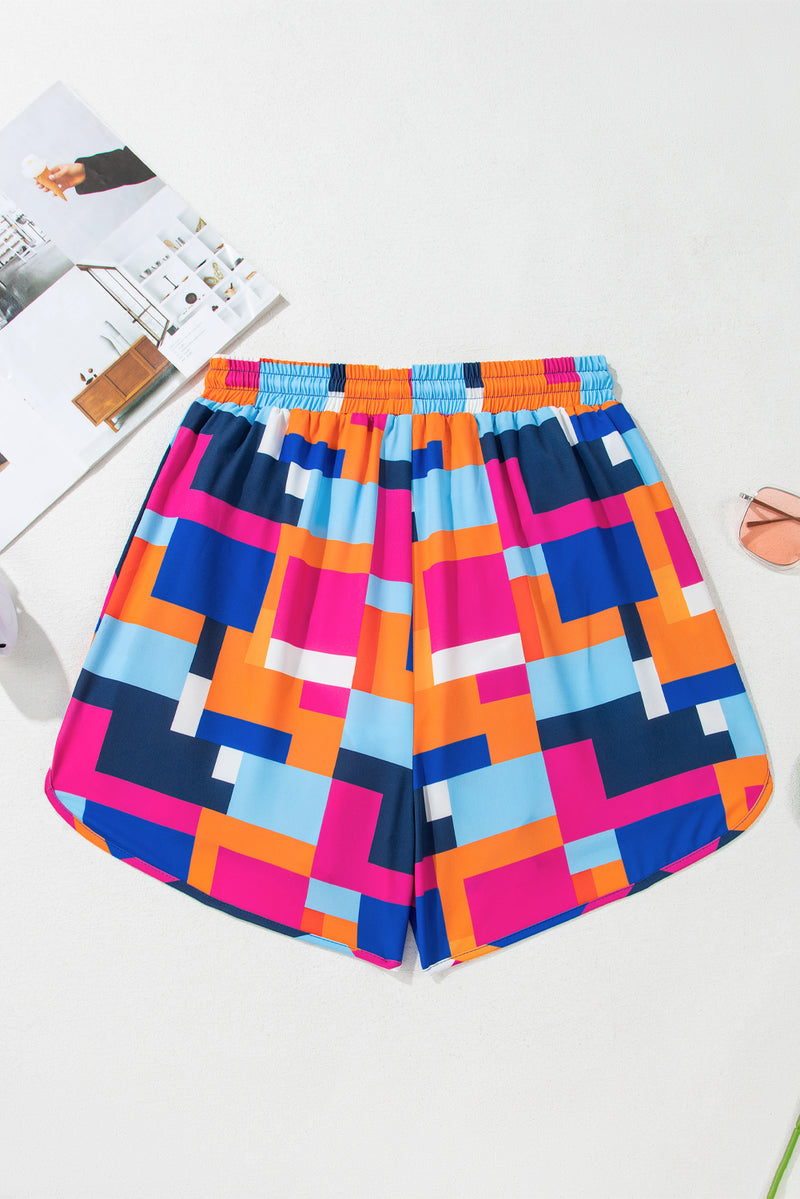 KaleaBoutique Stylish Geometric Printed Drawstring Waist Beach Shorts with Pockets - KaleaBoutique.com