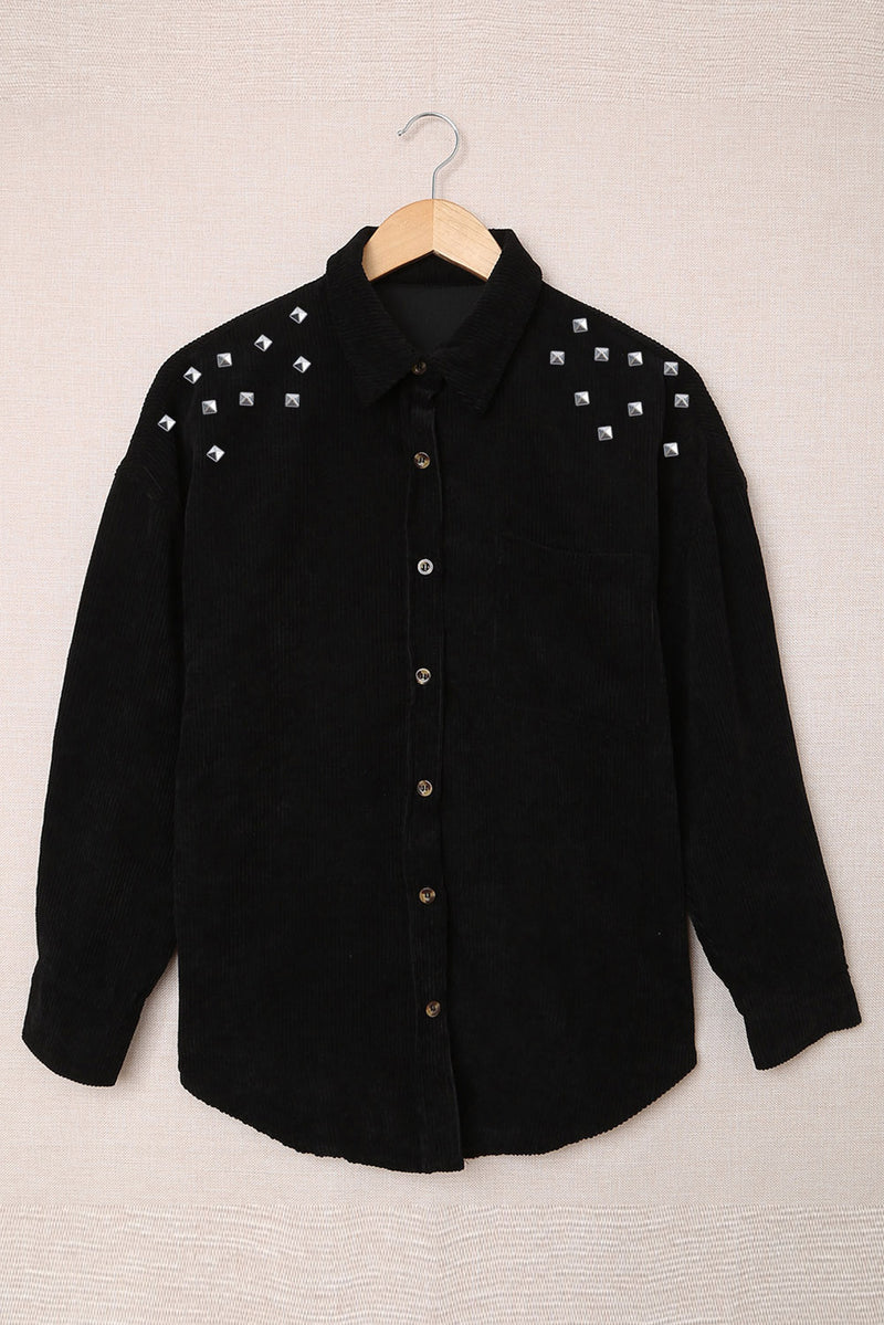 KaleaBoutique Beads Stud Corduroy Button up Shacket - KaleaBoutique.com