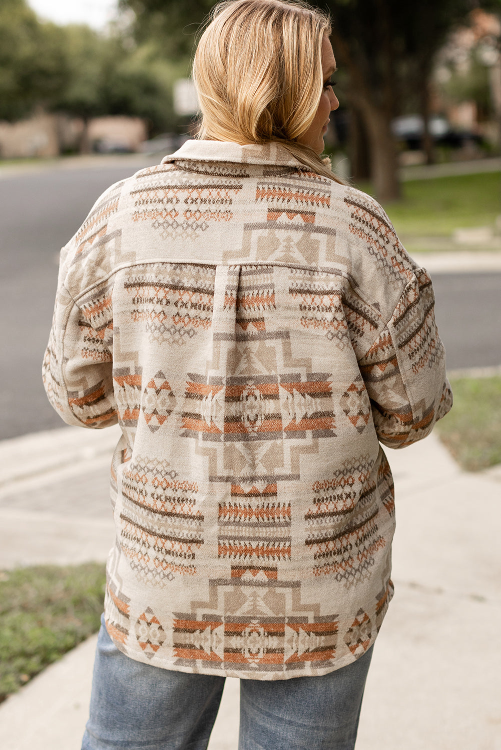 KaleaBoutique Aztec Geometric Print Pockets Plus Size Jacket - KaleaBoutique.com