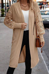 Lace Patchwork Ribbed Knit Open Front Duster Cardigan - KaleaBoutique.com