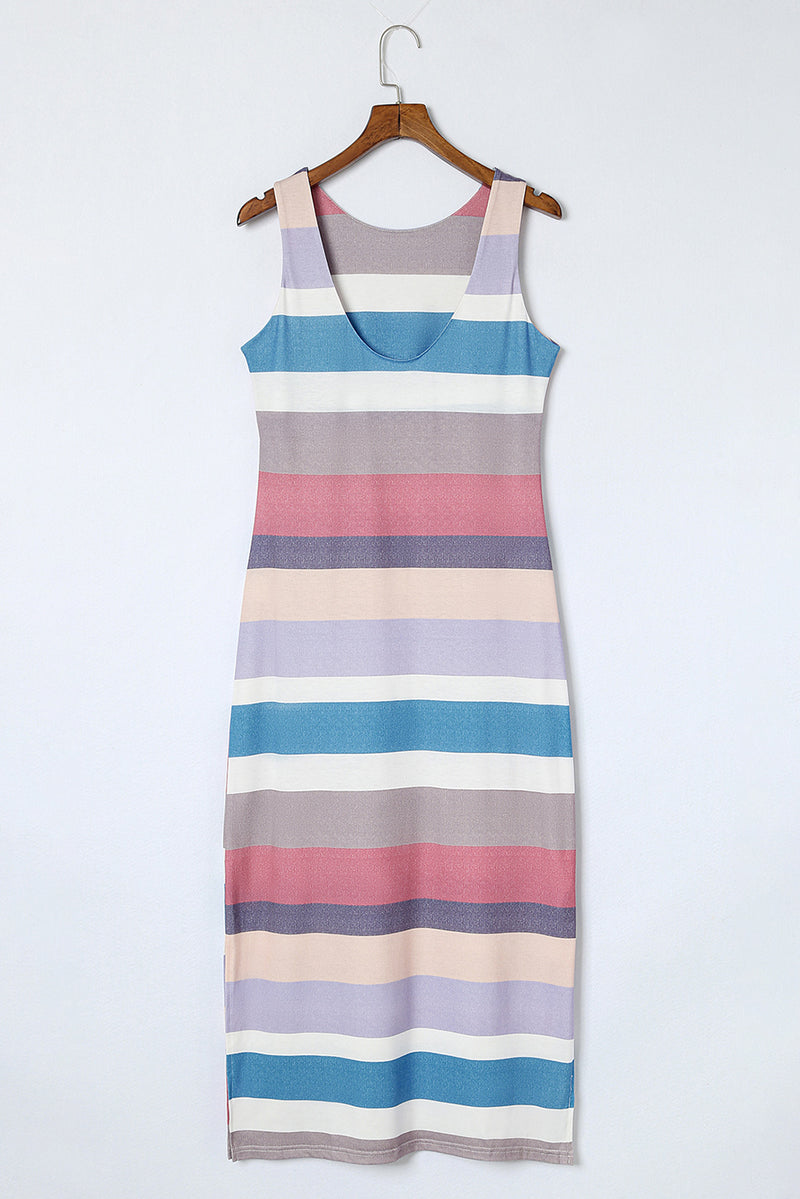 Stripe Print Slit Maxi Tank Top Dress - KaleaBoutique.com