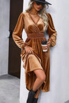 KaleaBoutique Wrap V Neck Smocked High Waist Velvet Midi Dress - KaleaBoutique.com