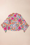 KaleaBoutique Stylish Floral Print Bell Sleeve V Neck Blouse - KaleaBoutique.com