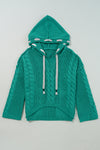 KaleaBoutique Cable Knit V Neck Contrast Drawstring Hooded Sweater - KaleaBoutique.com