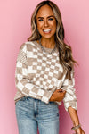 KaleaBoutique Checkered Print Drop Shoulder Round Neck Sweater - KaleaBoutique.com