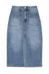 KaleaBoutique 4 Patch Pockets Front Slit Midi Denim Skirt - KaleaBoutique.com