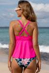 KaleaBoutique Stylish Ruffle V Neck Peplum Floral Bottom Tankini 2 Piece Set - KaleaBoutique.com