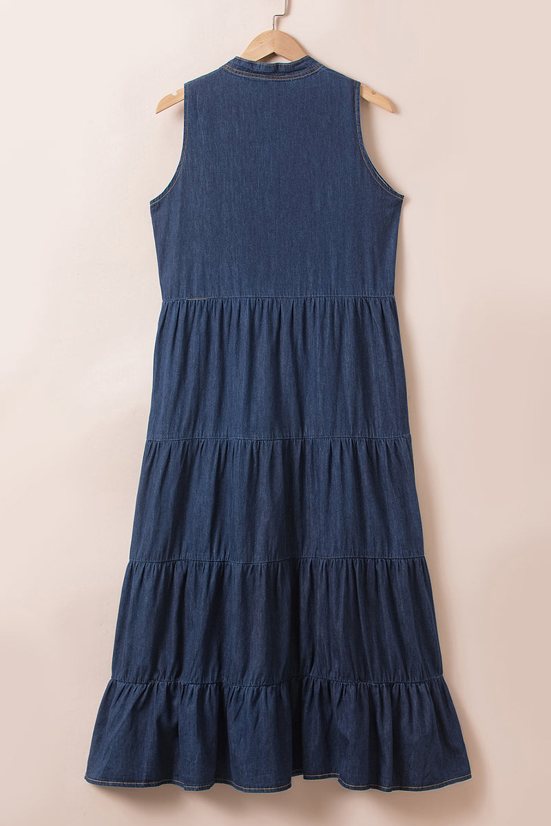 KaleaBoutique Sleeveless Tiered Chambray Maxi Dress - KaleaBoutique.com