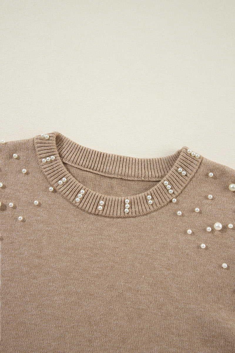 KaleaBoutique Pearled Drop Shoulder Round Neck Sweater - KaleaBoutique.com