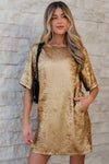 Metallic Luster Crewneck Mini T-Shirt Dress - KaleaBoutique.com