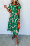 KaleaBoutique Floral Print Bubble Sleeve Smocked Tiered Midi Dress - KaleaBoutique.com