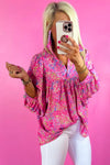 KaleaBoutique Abstract Print Collared V Neck Babydoll Blouse - KaleaBoutique.com