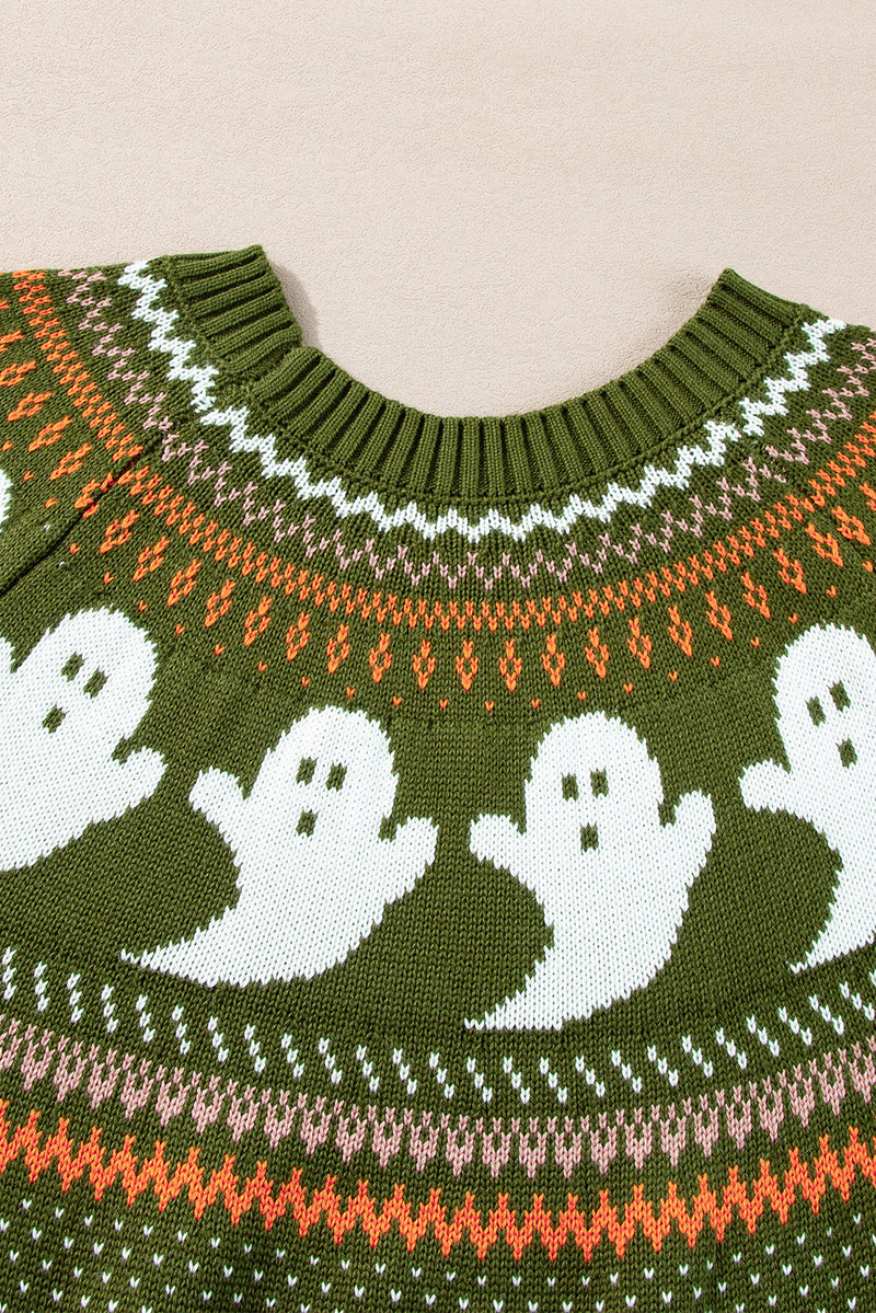 KaleaBoutique Halloween Ghost Pattern Drop Shoulder Sweater - KaleaBoutique.com