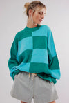 KaleaBoutique Checkered Side Slits Drop Shoulder Oversized Sweater - KaleaBoutique.com