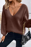 KaleaBoutique Lantern Sleeve V Neck Knot Back Sweater - KaleaBoutique.com