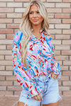 KaleaBoutique Stylish Abstract Print Frilly Neck Ruffled Sleeve Blouse - KaleaBoutique.com