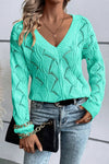 KaleaBoutique Hollow Out Knit V Neck Drop Shoulder Sweater - KaleaBoutique.com