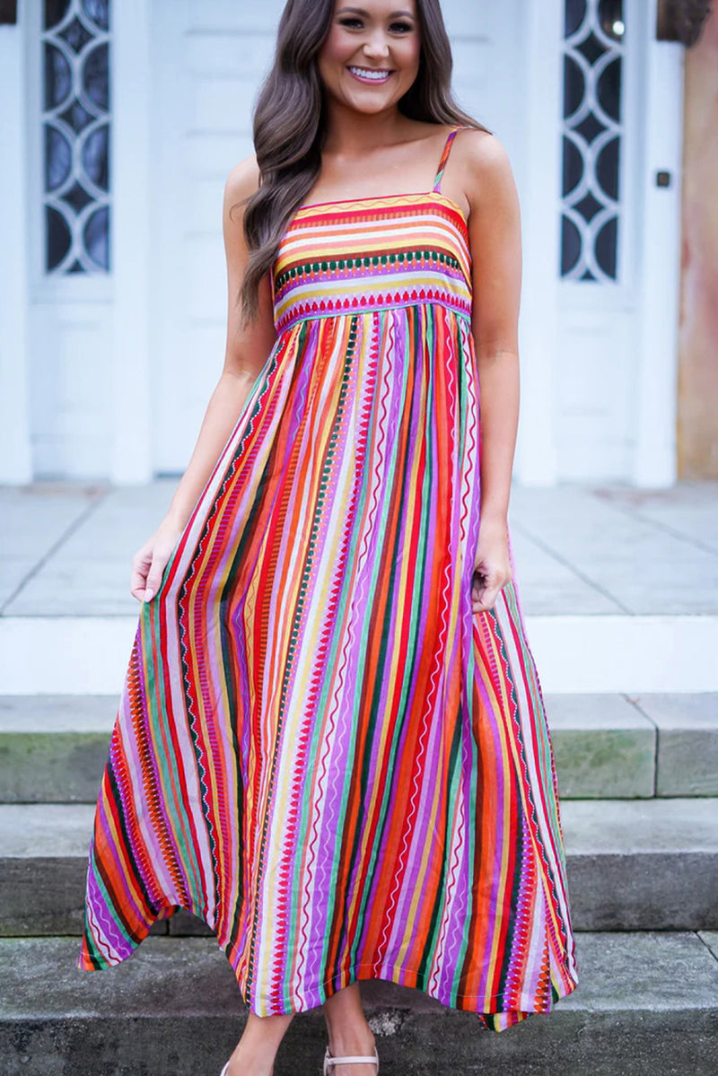 KaleaBoutique Striped Thin Straps Smocked Back Boho Maxi Dress - KaleaBoutique.com