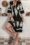 KaleaBoutique Western Geometric Print 3/4 Sleeve Loose Midi Dress - KaleaBoutique.com