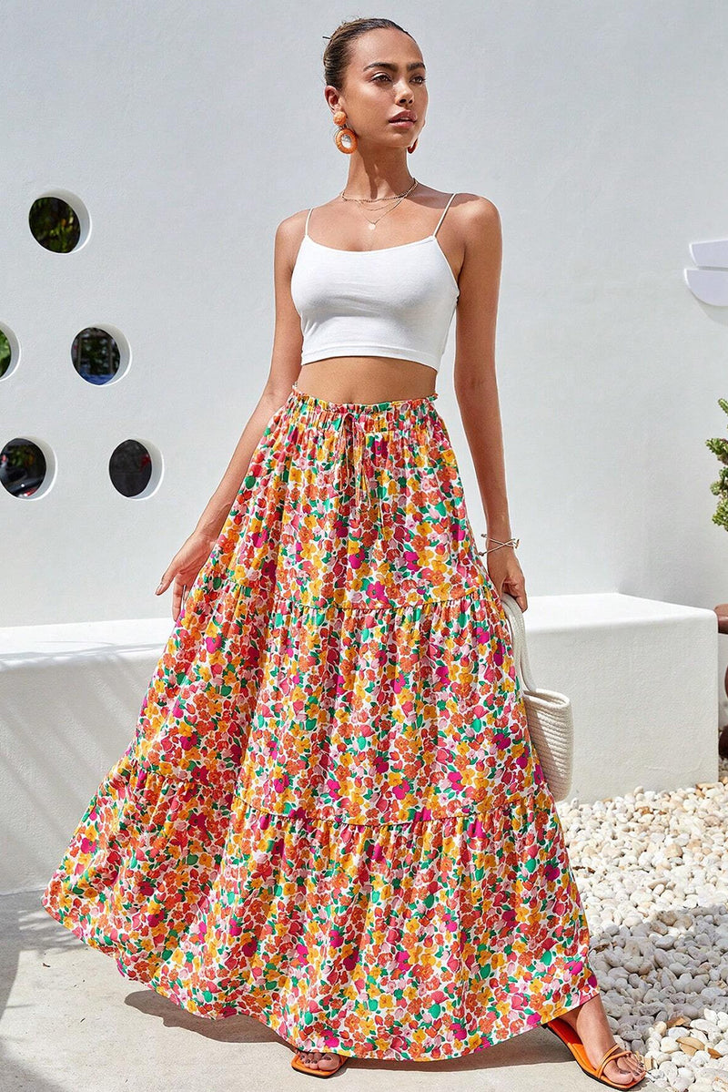 KaleaBoutique Beautiful Boho Floral Print Tiered Long Skirt - KaleaBoutique.com