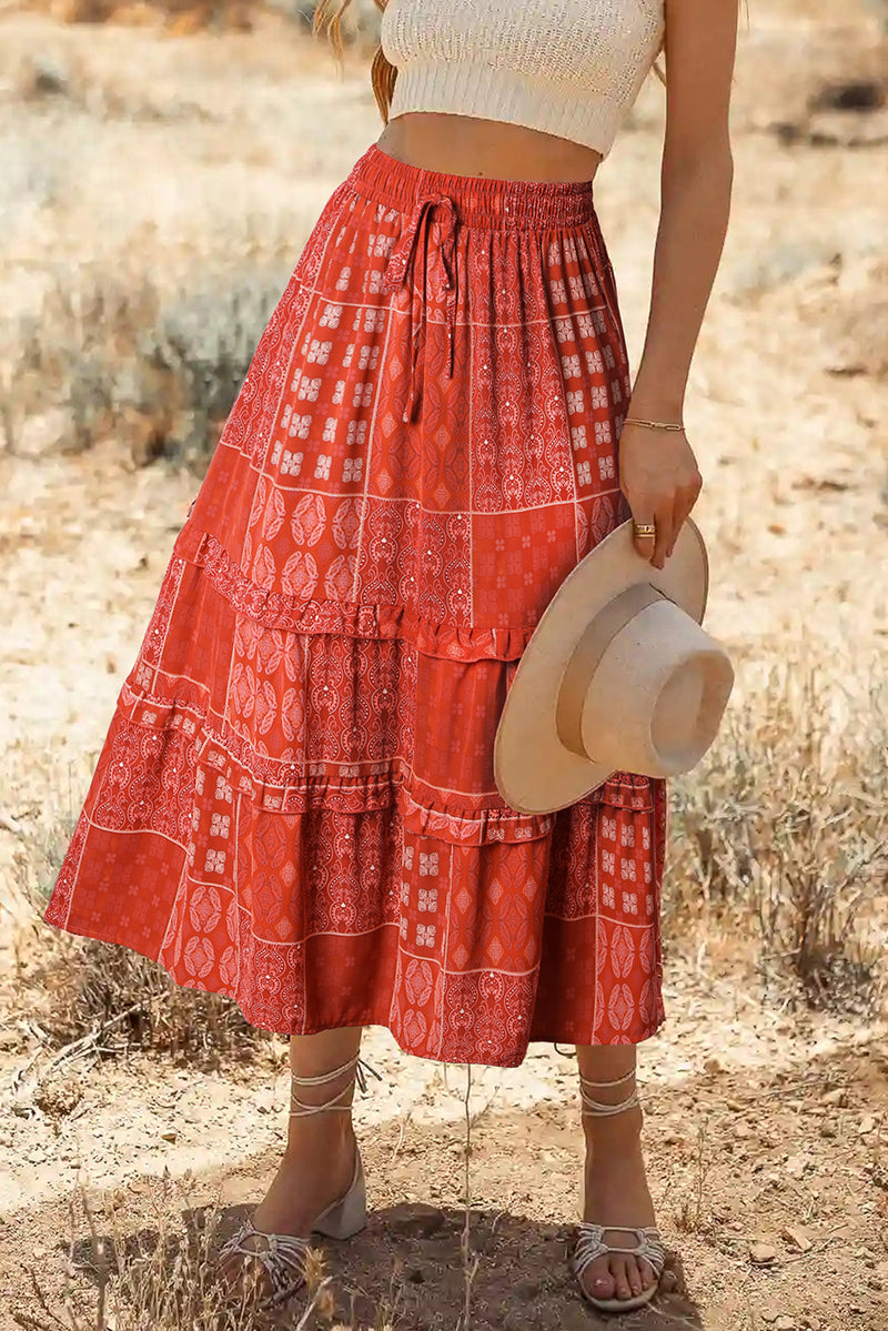 KaleaBoutique Bohemian Mix Print Long Flared Skirt - KaleaBoutique.com