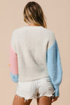 KaleaBoutique Floral Embroidered Colorblock Fuzzy Drop Shoulder Sweater - KaleaBoutique.com