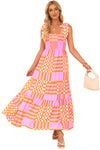 KaleaBoutique Boho Gingham Tied Straps Smocked Maxi Dress - KaleaBoutique.com