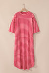 Striped 3/4 Sleeve Round Hem Shift T Shirt Dress - KaleaBoutique.com