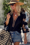 KaleaBoutique Bohemian Floral Embroidered V Neck Blouse - KaleaBoutique.com