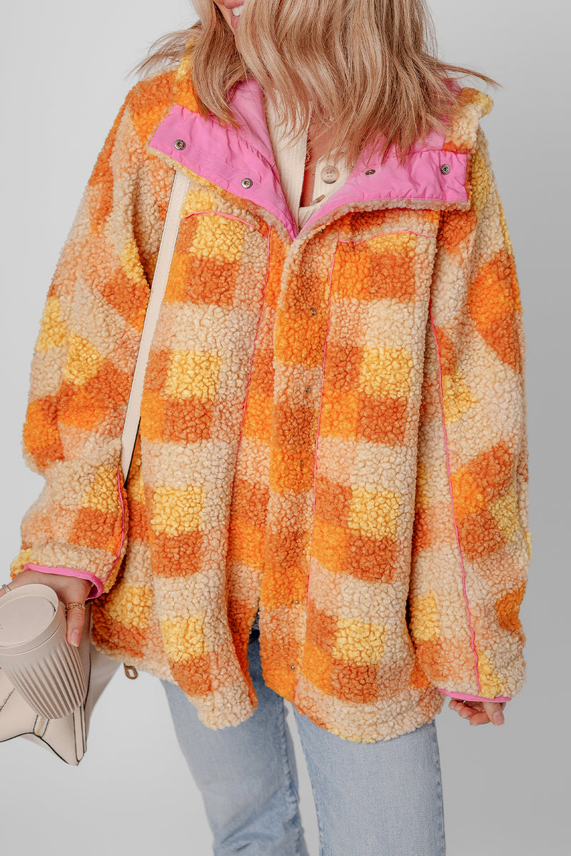 KaleaBoutique Checkered Sherpa Hooded Jacket - KaleaBoutique.com