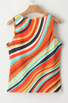 KaleaBoutique Stylish Wavy Striped Buttoned V Neck Tank Top - KaleaBoutique.com