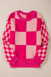 KaleaBoutique Mixed Checkered Pattern Drop Shoulder Loose Sweater - KaleaBoutique.com