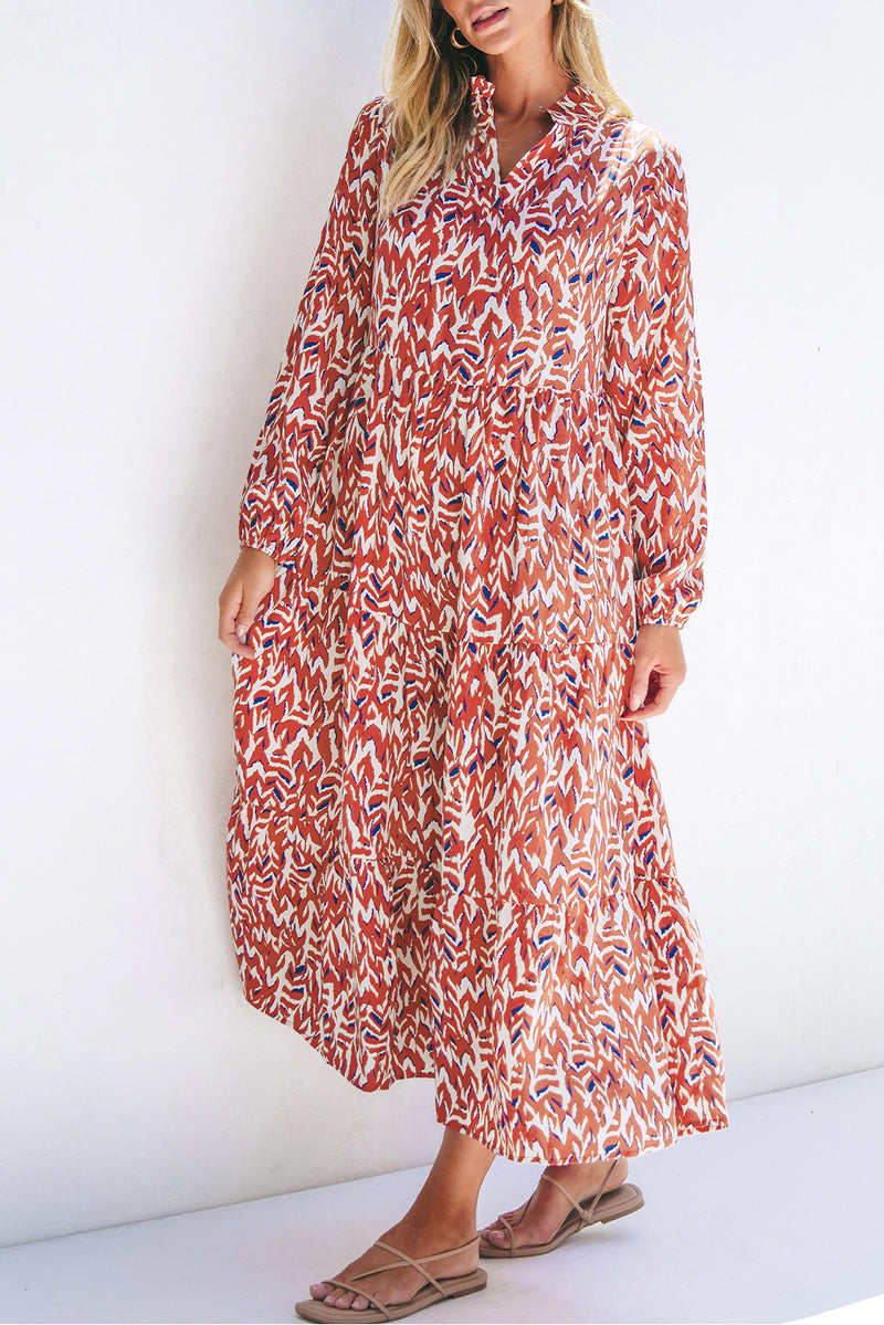 KaleaBoutique Abstract Print V Neck Pleated High Waist Midi Dress - KaleaBoutique.com