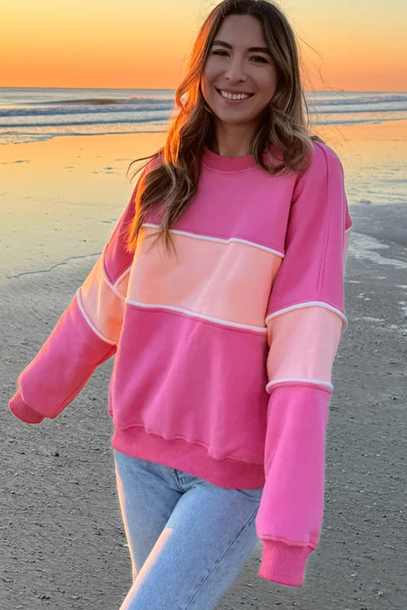 KaleaBoutique Colorblock Patchwork Drop Shoulder Ribbed Trim Sweatshirt - KaleaBoutique.com