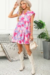 KaleaBoutique Floral Printed V Notched Ric Rac Flutter Sleeve Dress - KaleaBoutique.com