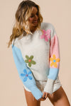 KaleaBoutique Floral Embroidered Colorblock Fuzzy Drop Shoulder Sweater - KaleaBoutique.com